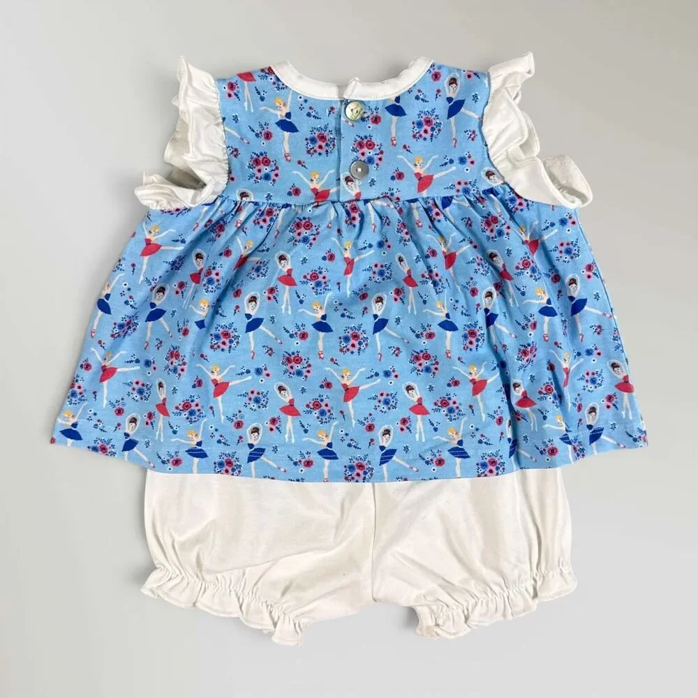 NWT The Oaks Apparel Girl's Dancing Ballerina 2 Piece Bloomer Set Blue Size 6M